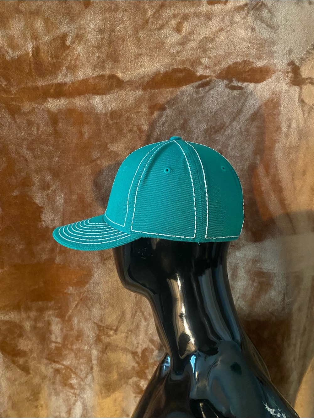 Green Baseball Cap with White Topstitching